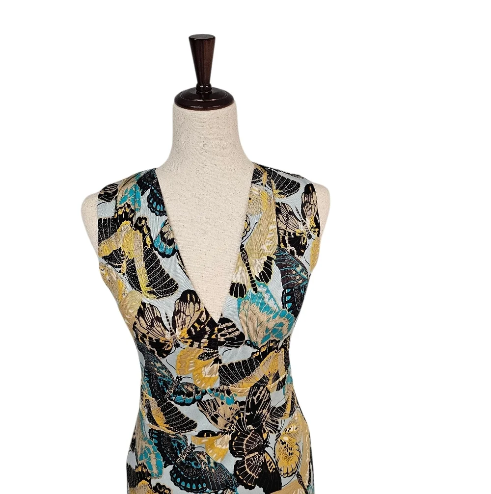 Tory‎ Burch 100% Silk Butterfly Print Sleeveless Midi Dress xSmall Preowned